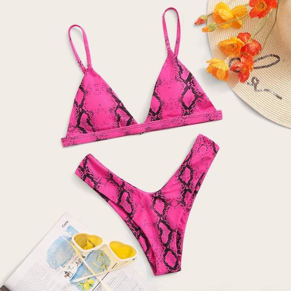 

Snakeskin Triangle Top With High Cut Bikini Set