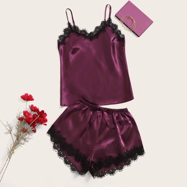 Eyelash Lace Satin Cami PJ Set