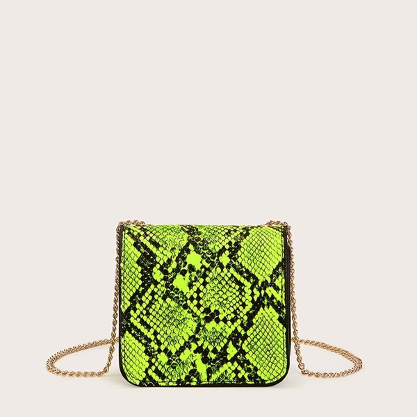 

Chain Strap Snakeskin Print Flap Crossbody Bag
