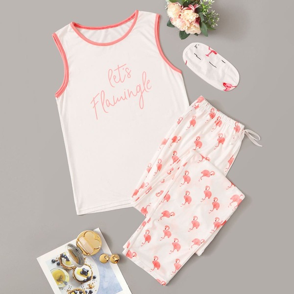 

Flamingo & Letter Print Pajama Set