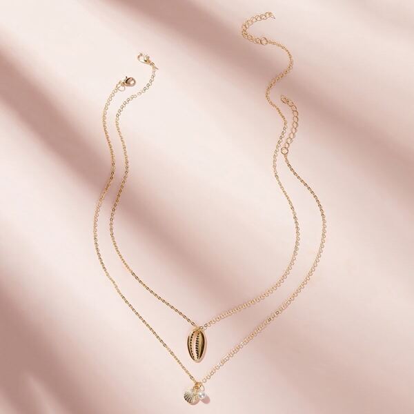 

Shell Charm Chain Necklace 2pcs, Gold
