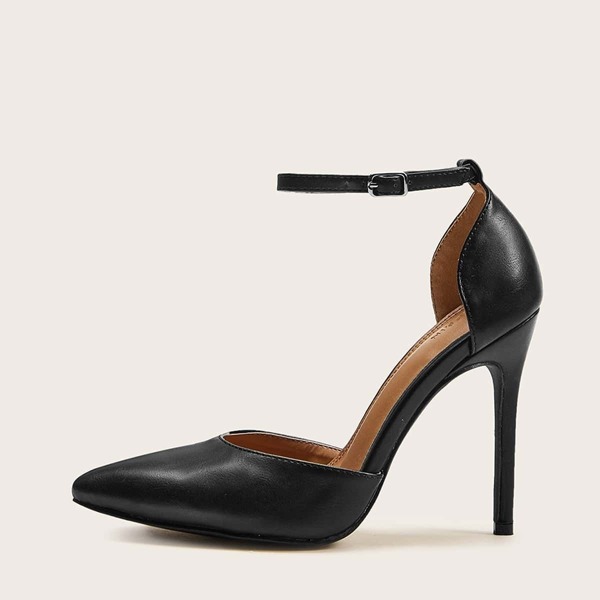 

Point Toe Ankle Strap Stiletto Heels, Black