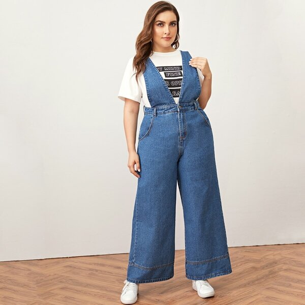 

Plus Bleach Wash Wide Leg Denim Overall