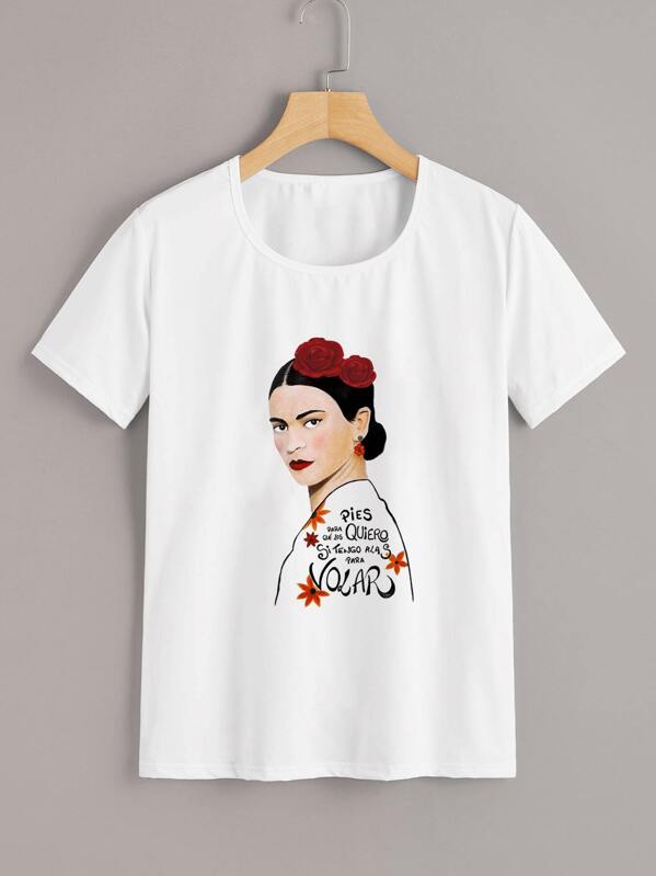 

Plus Figure Graphic Round Neck Tee, White