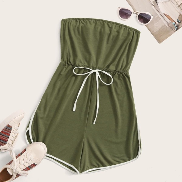 

Strapless Contrast Binding Tie Romper