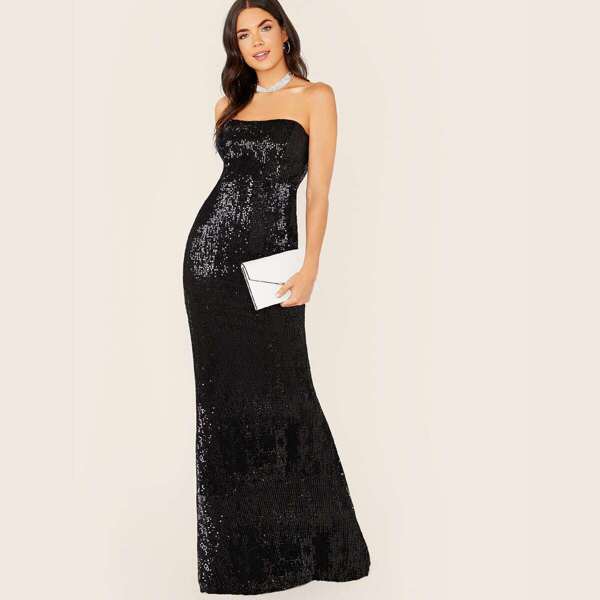 

Fishtail Hem Sequin Mesh Tube Dress