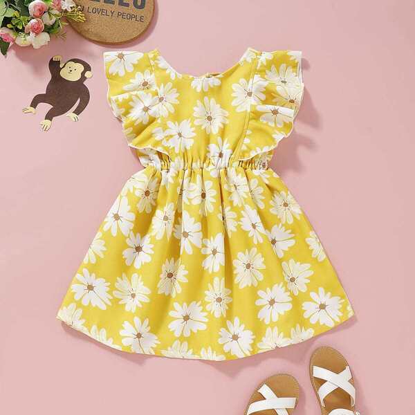 

Toddler Girls Daisy Print Ruffle Sleeve Dress