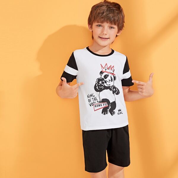 

Boys Panda Print Top & Shorts PJ Set