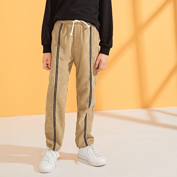 

Boys Contrast Tape Corduroy Pants, Khaki