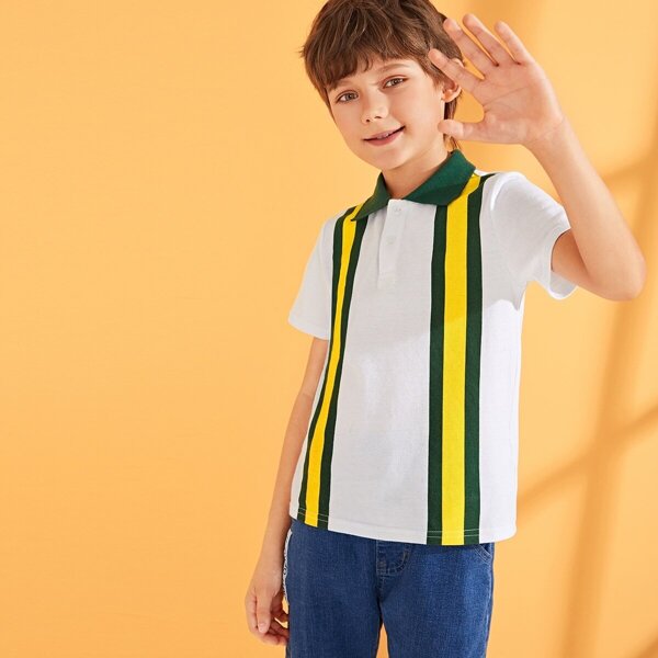 

Boys Striped Insert Button Front Top, White