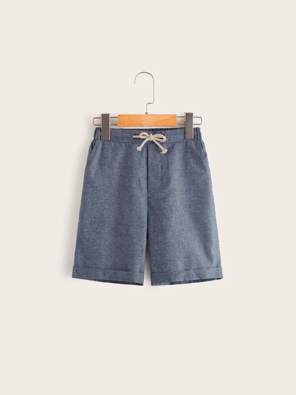 

Boys Drawstring Waist Slant Pocket Rolled Hem Shorts, Blue