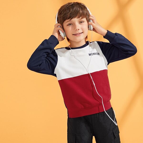 

Boys Letter Print Cut-and-sew Pullover