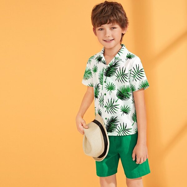 

Boys Tropical Button Blouse & Drawstring Waist Shorts Set, Multicolor