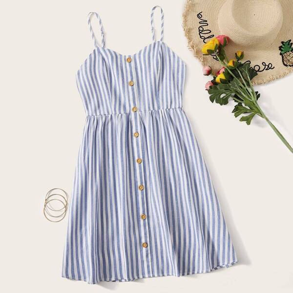 

Button Front Striped Slip Dress