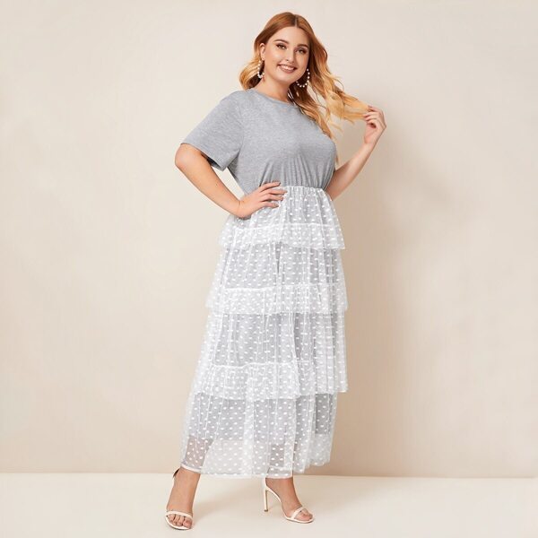 

Plus Embroidered Mesh Layered Combo Dress