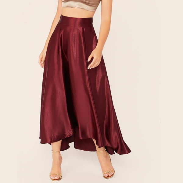 

Zipper Fly Fit & Flare Satin Skirt