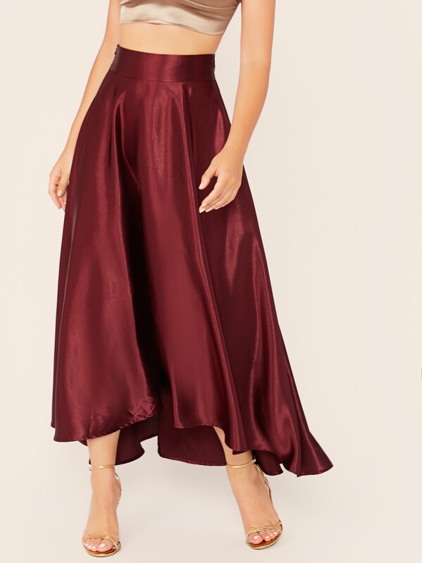 

Zipper Fly Fit & Flare Satin Skirt, Burgundy, Carmen S