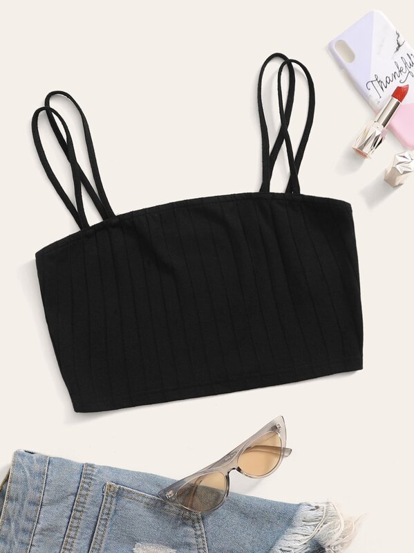 

Solid Rib-knit Cami Top, Black