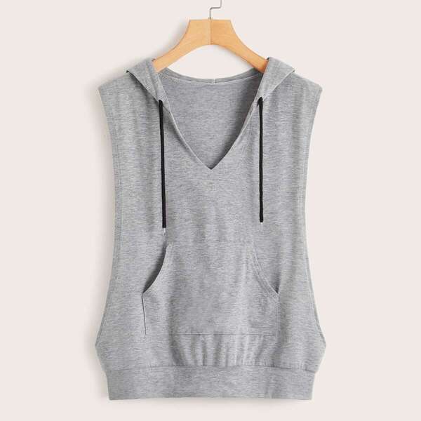 

Kangaroo Pocket Drawstring Hooded Sports Sweatshirt