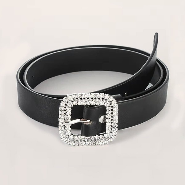 

Rhinestone Engraved Square Buckle Belt, Black