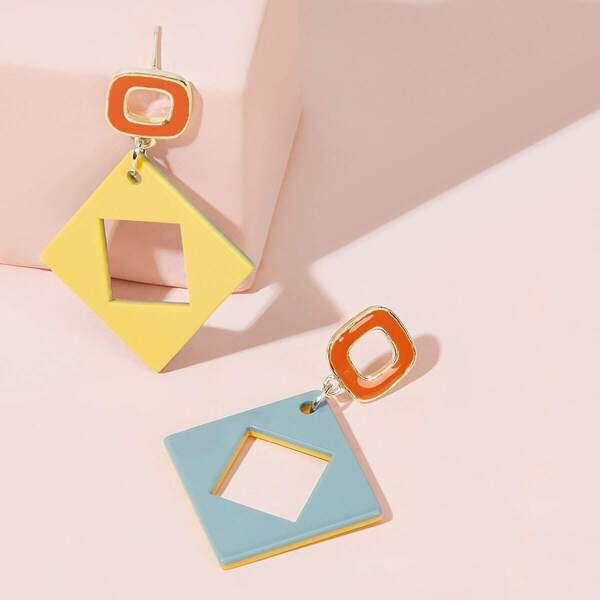 

Color-block Geometric Drop Earrings 1pair