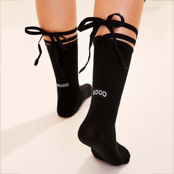 

Lace Up Decor Mid-calf Socks 1pair