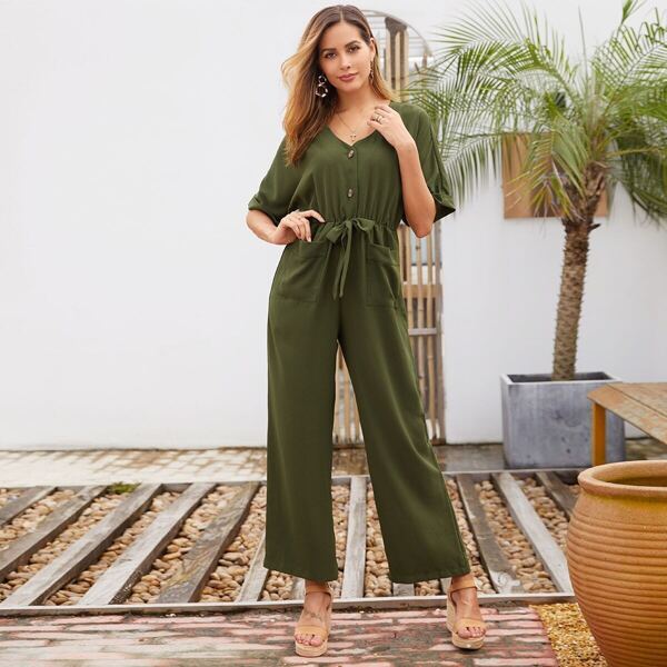 

Rolled Cuff Double Pocket Knot Jumpsuit