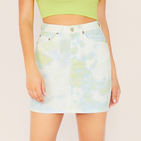 

Tie Dye Mini Denim Pencil Skirt, Multicolor
