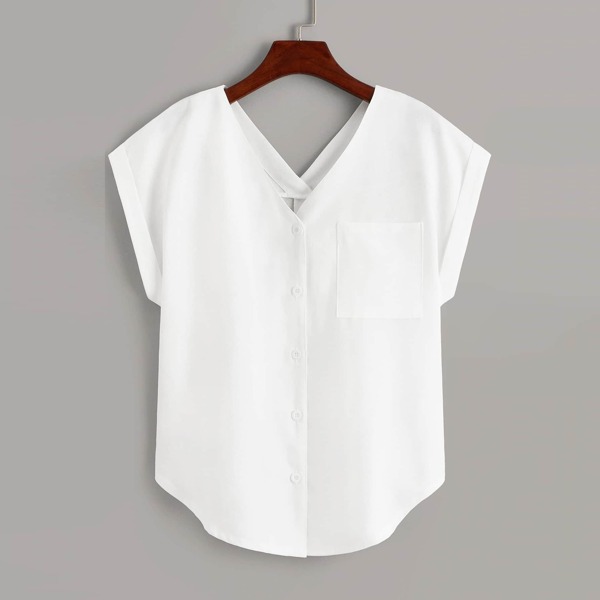 

Plus Double Plunge Solid Blouse, White
