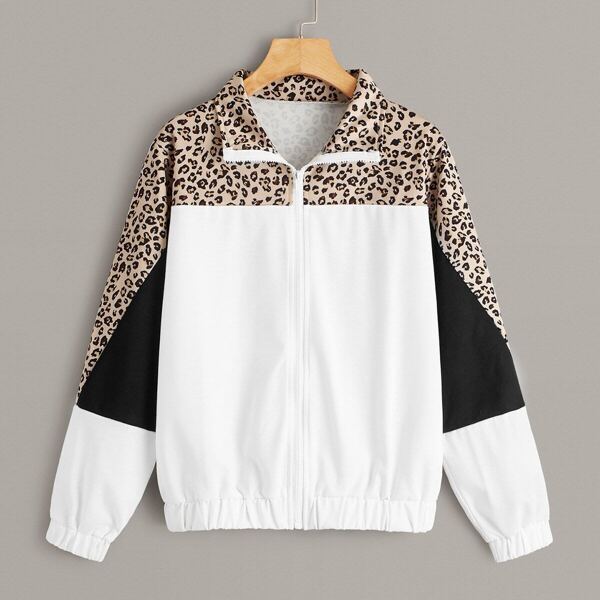 

Color Block Leopard Contrast Jacket, Multicolor