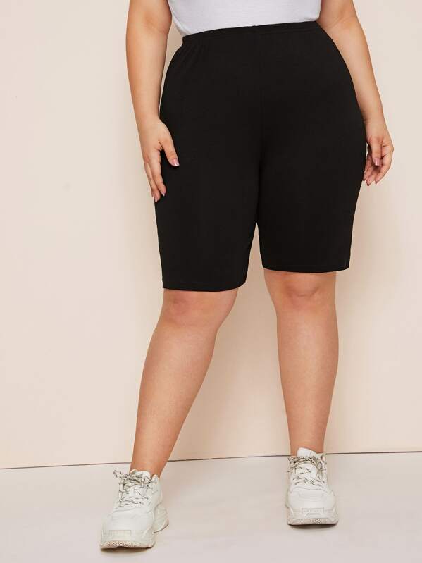 

Plus Solid Biker Shorts, Black, Carol