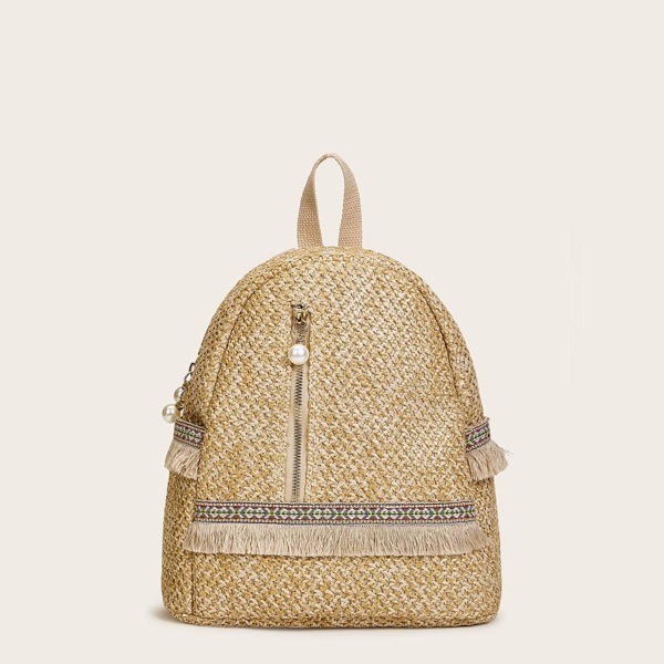 

Faux Pearl & Fringe Decor Straw Paper Backpack