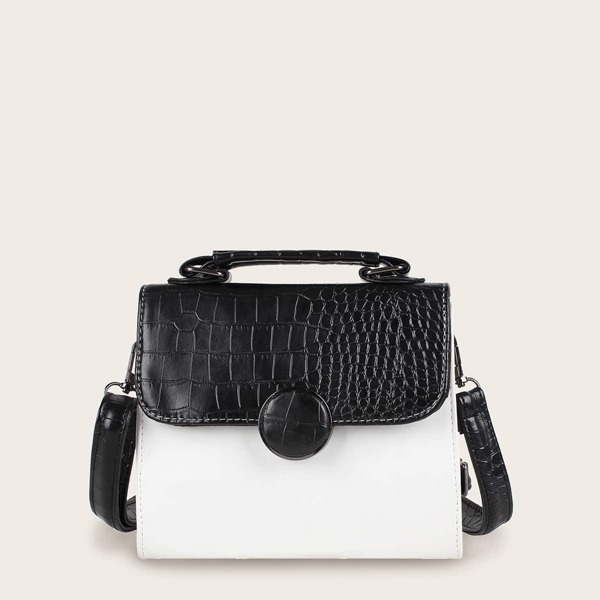 

Two Tone Croc Embossed Satchel Bag