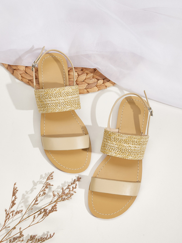 

Open Toe Woven Slingback Sandals, Apricot