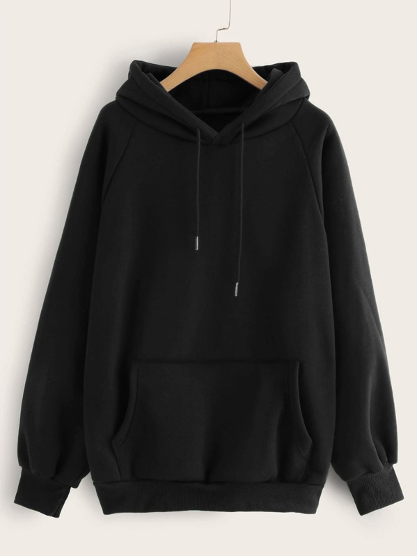 

Raglan Sleeve Kangaroo Pocket Hoodie, Black