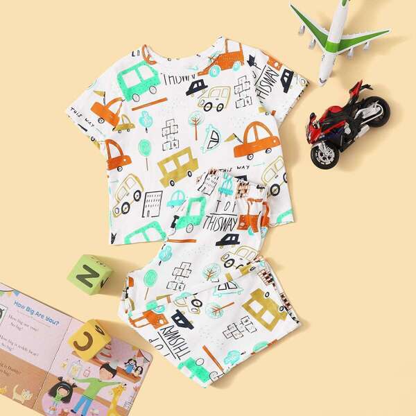 

Toddler Boys Cartoon Print Pajama Set, Multicolor