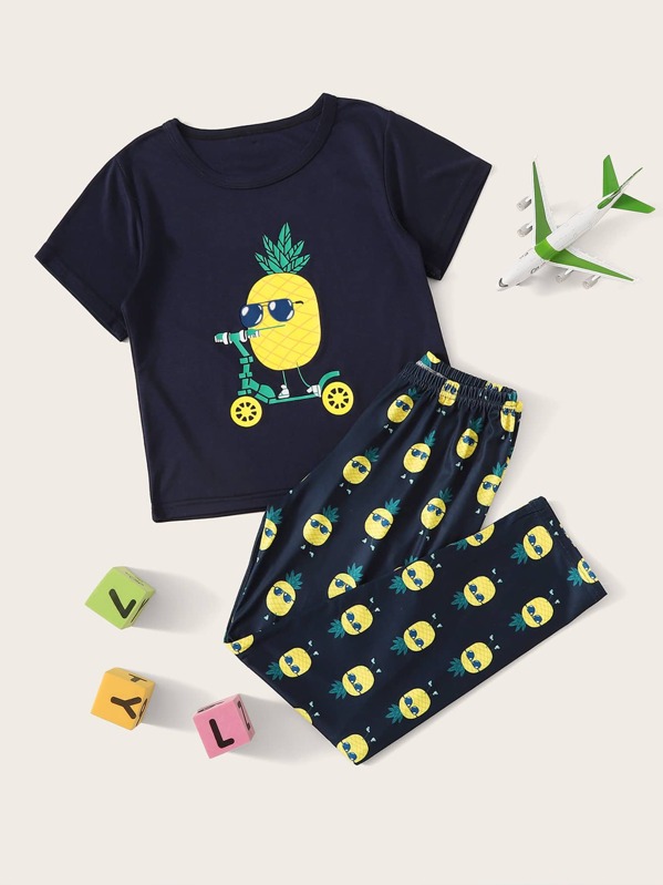 

Boys Pineapple Print Pajama Set, Navy
