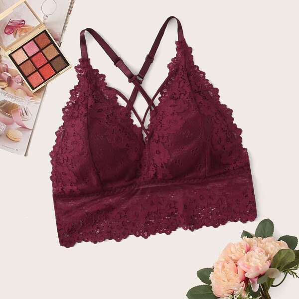 

Floral Lace Crisscross Back Longline Bralette