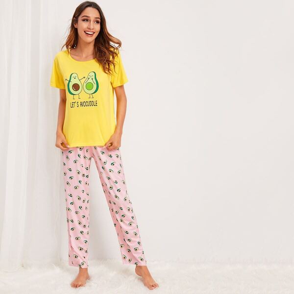 

Avocado & Letter Print Pajama Set