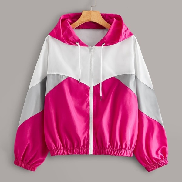

Cut And Sew Panel Zip Up Hooded Jacket
