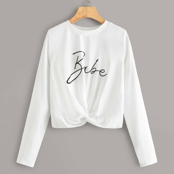 

Letter Graphic Twist Hem Tee, White