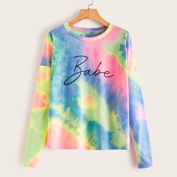

Tie Dye Letter Print Tee
