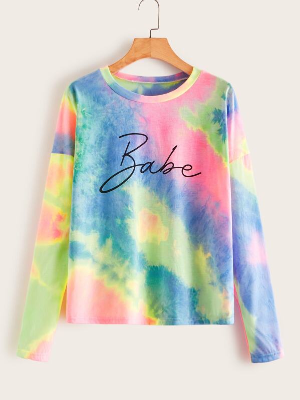 

Tie Dye Letter Print Tee, Multicolor