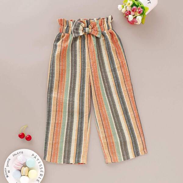 

Toddler Girls Colorful Striped Paperbag Pants