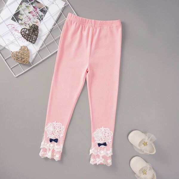 

Toddler Girls Contrast Embroidery Mesh Double Bow Pants