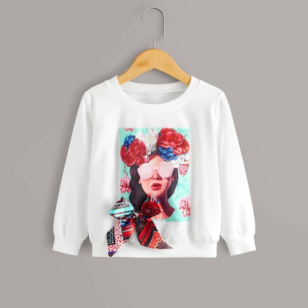 

Toddler Girls Figure Graphic Tie Front Sweatshirt, White