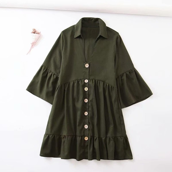 

Solid Flounce Sleeve Ruffle Hem Shirt Dress