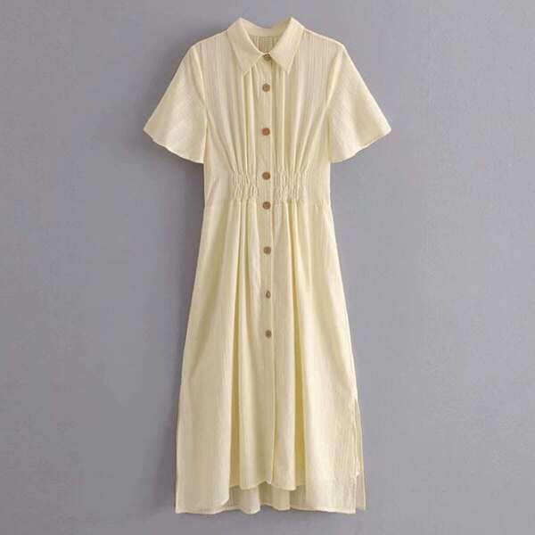 

Shirred Slit Side Shirt Dress