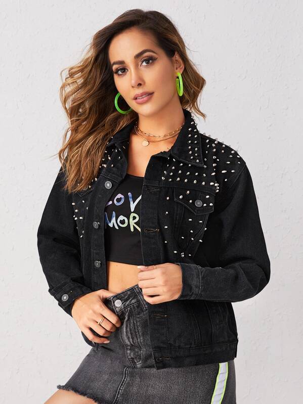 

Black Wash Studded Denim Jacket, Giulia