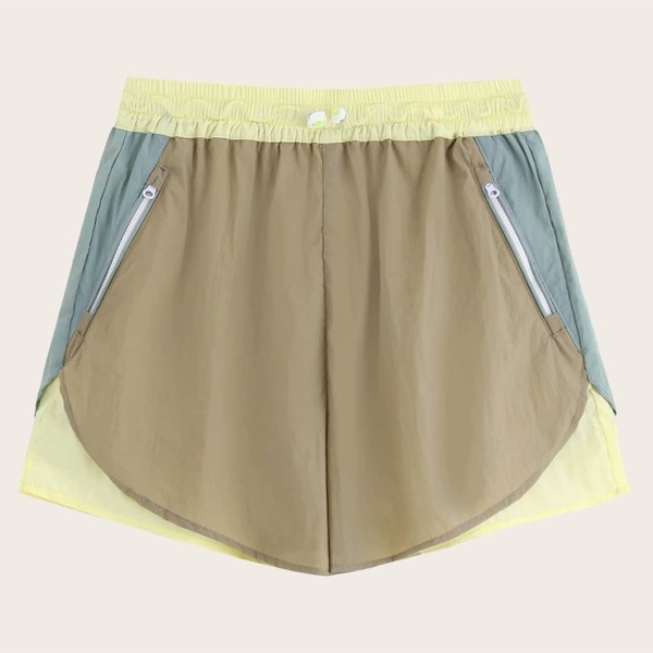 

Colorblock Zip Detail Drawstring Shorts